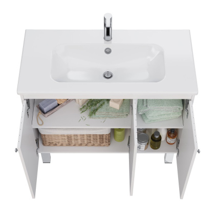 Тумба Lemark ROMANCE 100см под 1 раковину, подвесная/напольная, 3-х дверная, цвет корпуса, фасада: Белый глянец Тумба Lemark ROMANCE 100см под 1 раковину, подвесная/напольная, 3-х дверная, цвет корпуса, фасада: Белый глянец