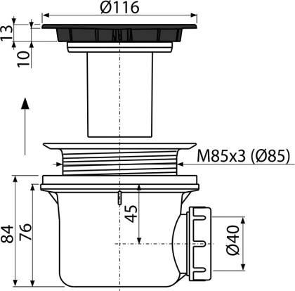 Сифон для душевого поддона, черный-мат