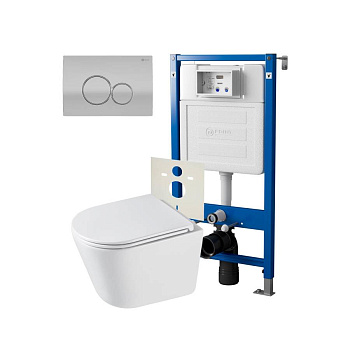Сет: Система инсталляции Point Элемент для подвесного унитаза PN45120 + Клавиша смыва для инсталляции Point Виктория, цвет сатин/хром, PN44061SC + Унитаз подвесной Point Венера безободковый, белый, сиденье дюропласт микролифт быстросъемное PN41071