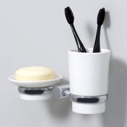 Стакан для зубных щеток с мыльницей, 20х10,6х10,2 см, белый, K-28226