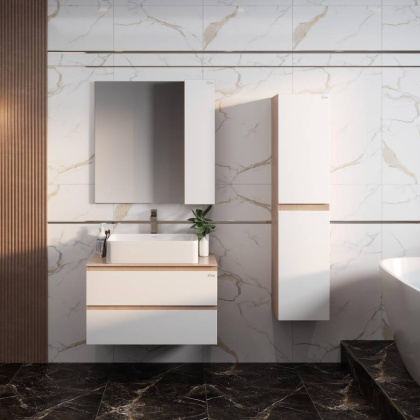 Пенал Onika Алеста 35 подвесной, белый/камень светлый, универсальный