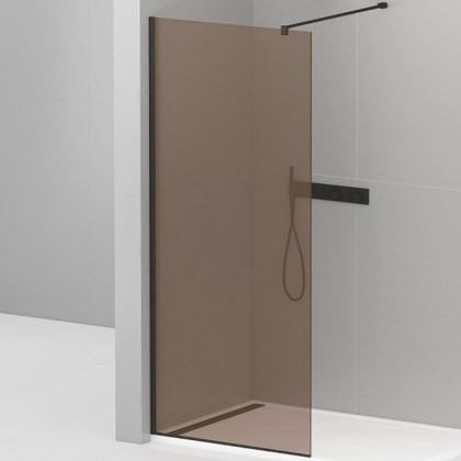 LIBERTA-L-1-110-120-BR-NERO Душевая перегородка с односторонним входом, стекло бронза, профиль чёрный, 1100x1200x1950 мм