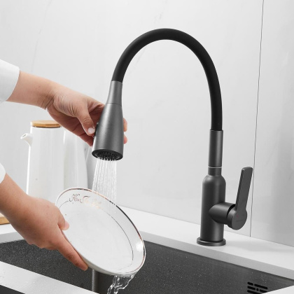 Смеситель для кухни латунь, оружейная сталь S843T-1 Смеситель для кухни латунь, оружейная сталь S843T-1