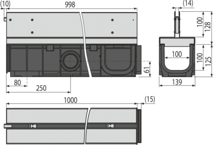 Щелевой дренажный канал с симметричной надставкой 100 мм, нержавеющая сталь 