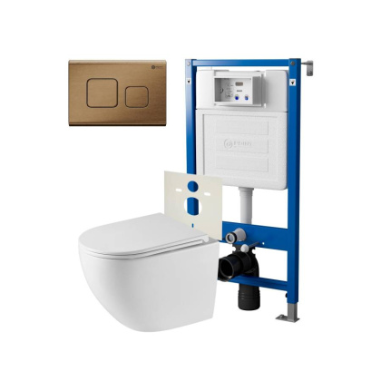 Сет: Система инсталляции Point Элемент для подвесного унитаза PN45120 + Клавиша смыва для инсталляции Point Афина, бронза брашированная, PN44041BB + Унитаз подвесной Point Сатурн безободковый, белый, сиденье дюропласт микролифт быстросъемное PN41901