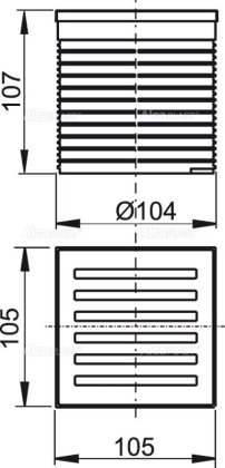 Горло сливного трапа, решетка 105x105 мм нержавеющая сталь