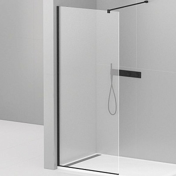 LIBERTA-L-1-115-120-C-NERO Душевая перегородка с односторонним входом, стекло прозрачное, профиль чёрный, 1150x1200x1950 мм