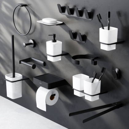 A50A343422 Inspire V2.0, Двойной стеклянный стакан с настенным держателем, черный, шт A50A343422 Inspire V2.0, Двойной стеклянный стакан с настенным держателем, черный, шт