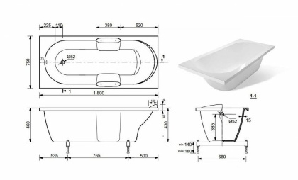 Ванна из искусственного мрамора Эстет Камелия 180x75          