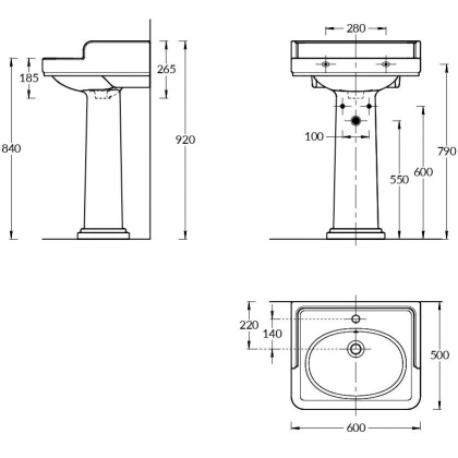 Раковина POMPEI подвесная/мебельная 60, белая глянцевая