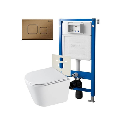 Сет: Система инсталляции Point Элемент для подвесного унитаза PN45120 + Клавиша смыва для инсталляции Point Афина, бронза брашированная, PN44041BB + Унитаз подвесной Point Венера безободковый, белый, сиденье дюропласт микролифт быстросъемное PN41071