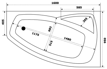 Акриловая ванна Creto Madison 160х95 правая на каркасе 22-1114