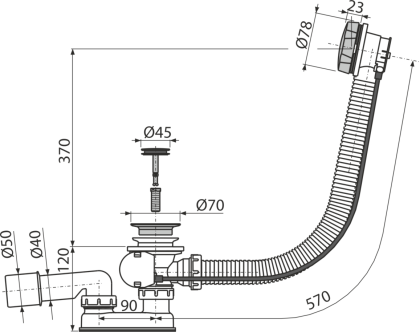 Сифон для ванны автомат комплект, металл RED GOLD-мат