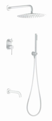 Смеситель встроенный + верхний+ ручной душ и изливом Uno. Matt White Смеситель встроенный + верхний+ ручной душ и изливом Uno. Matt White