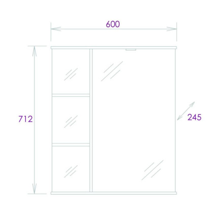 Шкаф-зеркало Onika Карина 60 белый, правый, с подсветкой