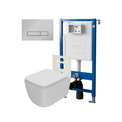 Сет: Система инсталляции Point Элемент для подвесного унитаза PN45120 + Клавиша смыва для инсталляции Point Меркурий, хром, PN44831C + Унитаз подвесной Point Меркурий безободковый, сиденье дюропласт микролифт, быстросъем, белый матовый PN41831WM