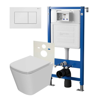 Сет: Система инсталляции Point Элемент для подвесного унитаза PN45120 + Клавиша смыва для инсталляции Point Ника, белая, PN44081W + Унитаз подвесной Point Ника безободковый, сиденье микролифт PN41081