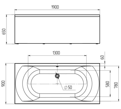 Акриловая ванна 1Marka Diana 150х90 R 01ди1590п