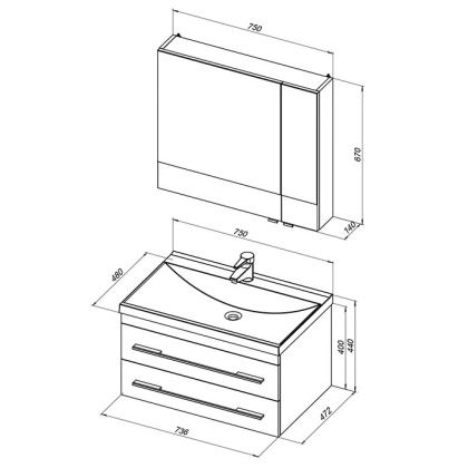 Мебель для ванной Aquanet Нота NEW 75 белый (камерино)