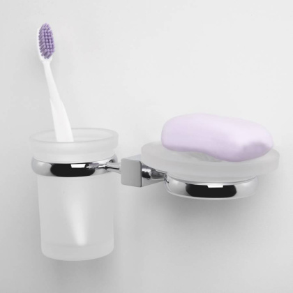 Держатель стакана и мыльницы Lippe, 21,4х9,5х11,2 см, хром и белый, K-6526