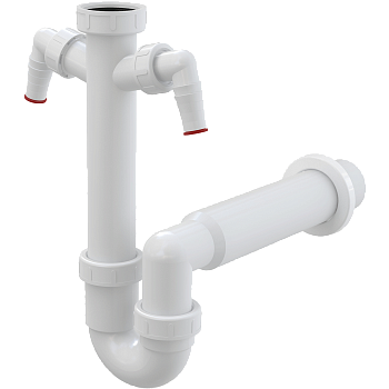 Сифон трубчатый с накидной гайкой 6/4" и двумя штуцерами