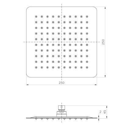 Лейка душевая верхняя, квадратная, 25х25см, нерж. сталь/чёрный
