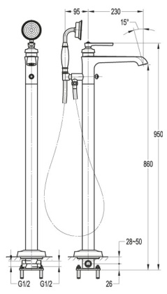 LIBERTY-F-VDP-01 Напольный смеситель для ванны с ручным душем, хром LIBERTY-F-VDP-01 Напольный смеситель для ванны с ручным душем, хром