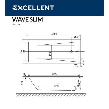 Ванна EXCELLENT Wave Slim 150x70 "RELAX" (бронза) Ванна EXCELLENT Wave Slim 150x70 "RELAX" (бронза)