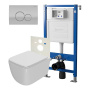 Сет: Система инсталляции Point Элемент для подвесного унитаза PN45120 + Клавиша смыва для инсталляции Point Виктория, цвет сатин/хром, PN44061SC + Унитаз подвесной Point Меркурий безободковый, сиденье дюропласт микролифт, быстросъем, белый PN41831