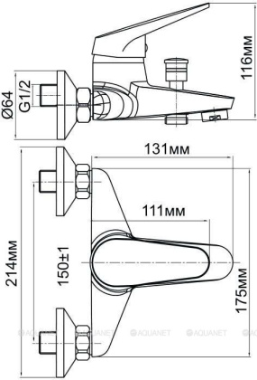 Смеситель для ванны с душем Aquanet Aura SD20081