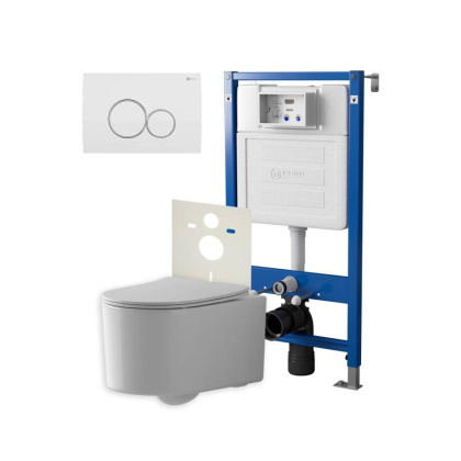 Сет: Система инсталляции Point Элемент для подвесного унитаза PN45120 + Клавиша смыва для инсталляции Point Виктория, белая/хром, PN44061WC + Унитаз подвесной Point Веста безободковый, белый, сиденье дюропласт, микролифт, быстросъем. PN41701