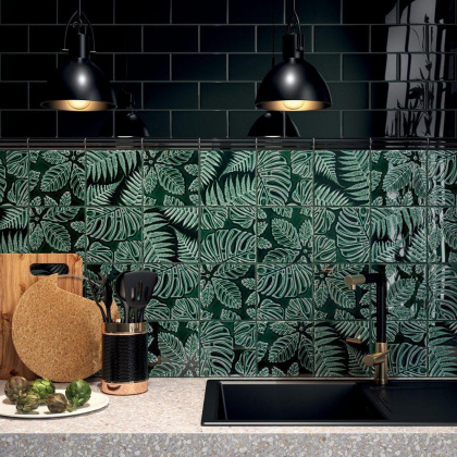 Декор SFD001 Сантана 3 структура зеленый темный 15см*15см*9мм (1уп/30шт/0,675м2) флопа, шт