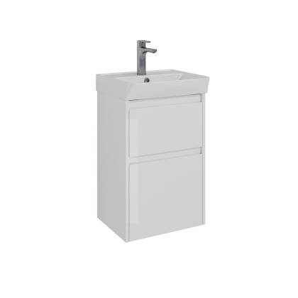 Тумба Lemark COMBI 45см под 1 раковину, подвесная/напольная, 2 ящика, цвет корпуса, фасада: Белый глянец