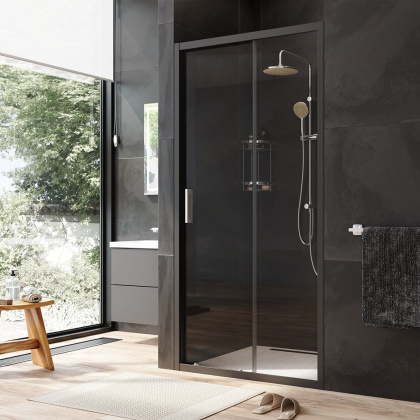 W90G-100-1-195BT Gem Solo Дверь душевая 100х195, стекло прозрачное, профиль Черный матовый