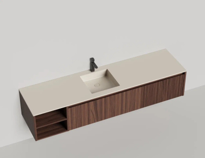 Подвесная тумба Domino 2000, шпон, с открытой полкой, под встраиваемую раковину