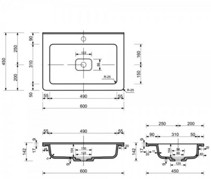 Раковина "Каре Люкс" 600х450