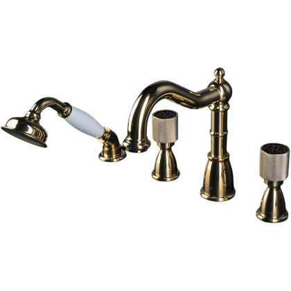 Смеситель врезной 4 отв. ROYAL CRYSTAL BLACK, золото_Комплект Смеситель врезной 4 отв. ROYAL CRYSTAL BLACK, золото_Комплект