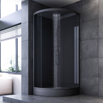 W90C-401-090BT Gem кабина душевая 90x90, 1/4 круга,  профиль Черный, стекло прозрачное W90C-401-090BT Gem кабина душевая 90x90, 1/4 круга,  профиль Черный, стекло прозрачное