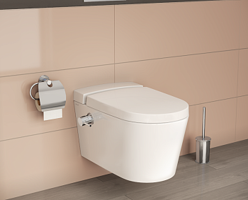 Безободковый подвесной унитаз VitrA Nest (c функцией биде, встроенным смесителем, с бачком VitrA Fresh для моющего средства)