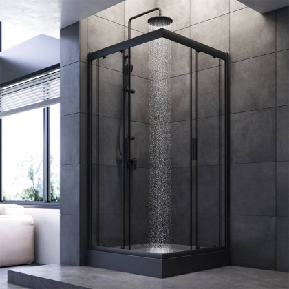 W90G-403-090BT Душевое ограждение Gem Square Slide 90x90 стекло прозрачное, профиль Черный матовый,