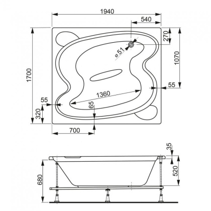 Акриловая ванна VAGNERPLAST HELIOS 194x170
