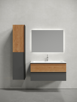 Тумба подвесная SANCOS Delta 995х445х500, c двумя ящиками оснащенными доводчиками, дуб красный/графит , арт. DL100GR