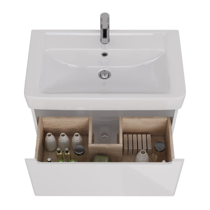 Тумба Lemark BUNO MINI 80см под 1 раковину, подвесная,1 ящик, цвет корпуса, фасада: Белый глянец