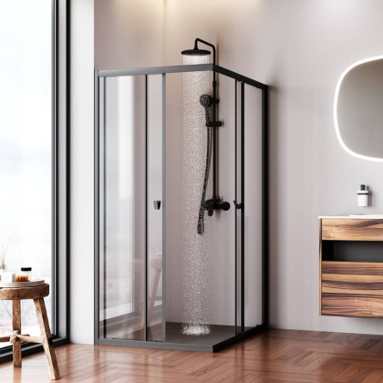 W87G-403-12090-BT Sunny Душевое ограждание прямоугольное, раздвижные двери 120x90 черный,стекло прозрачное
