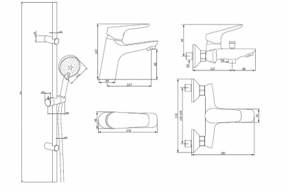 409007700 Origin Bit, набор 3 в 1: смес. д/умывальника, смес. Для ванны/душа, душ. комплект