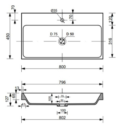 Раковина "Malibu silk" 800х450