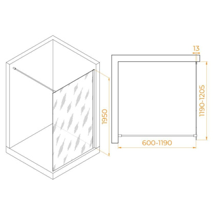 Душевая перегородка 120*195 RGW WA-010 B Чёрный/Тонированное(серое)/8 мм
