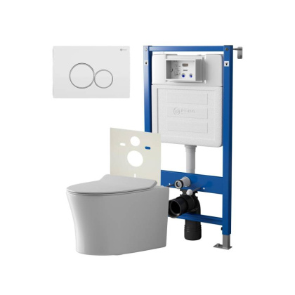 Сет: Система инсталляции Point Элемент для подвесного унитаза PN45120 + Клавиша смыва для инсталляции Point Виктория, белая/хром, PN44061WC + Унитаз подвесной Point Вега безободковый, сиденье микролифт PN41711