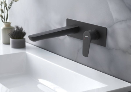 Смеситель для раковины настенный (внешняя и скрытая часть) AQUATEK, матовый черный AQ1113MB БЕТТА