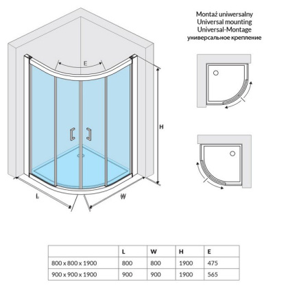 Душевое ограждение EXCELLENT Серия 201 80х80 полукруг (хром)